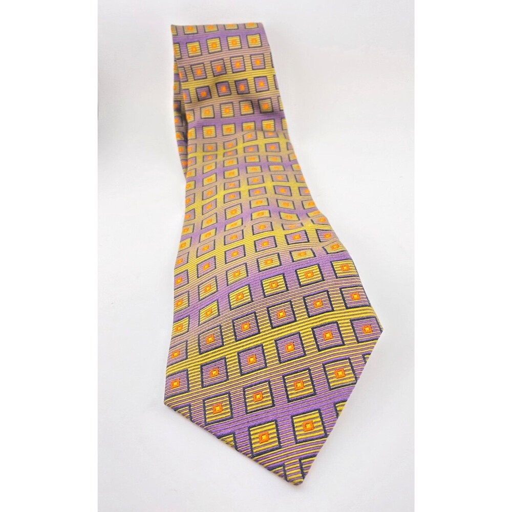 PAUL FREDERICK 100% Silk Neck Tie Geometric Ombre Purple Green Woven USA Made